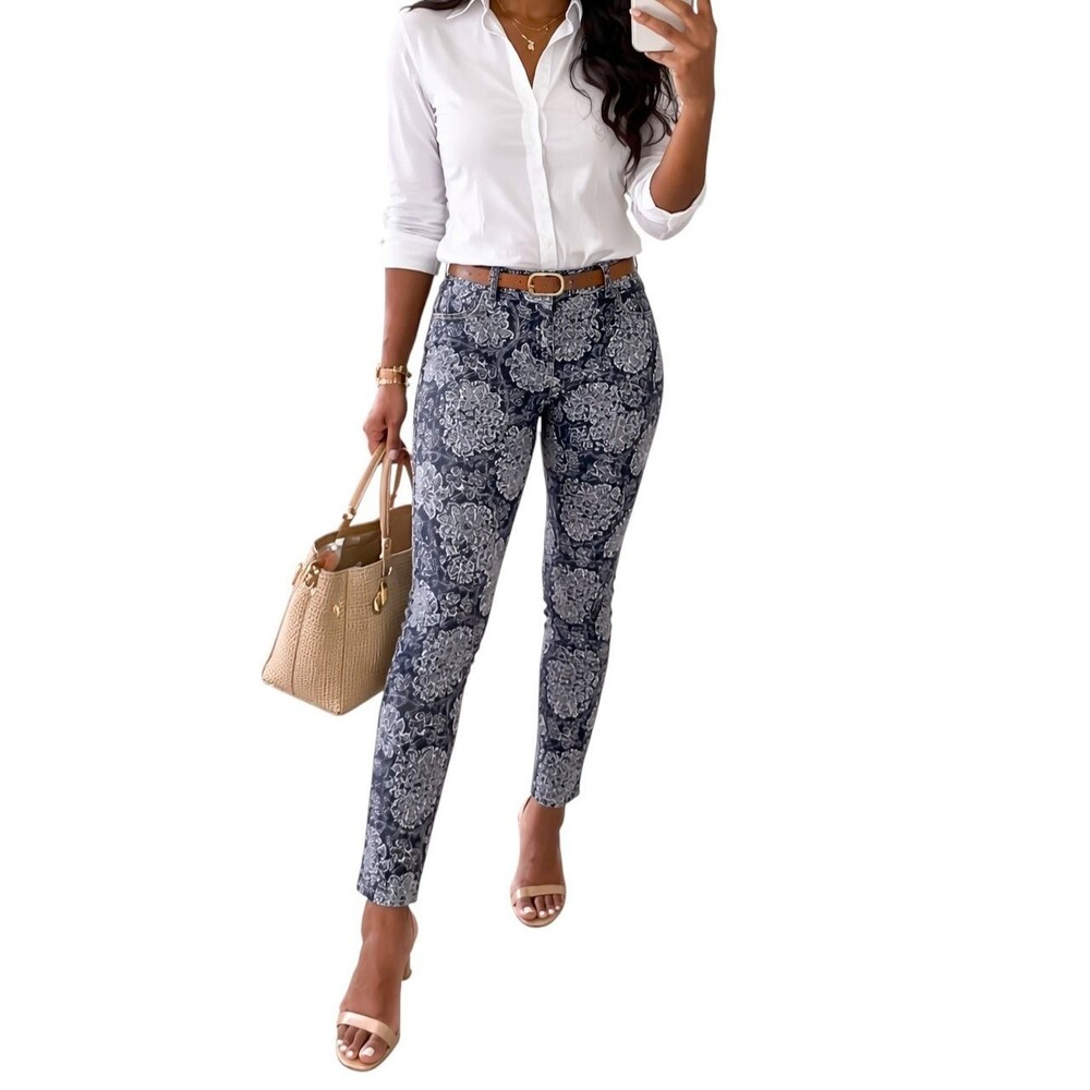 Banana Republic Jeans Womens 28 Blue White Floral Skinny 5 Pocket Denim